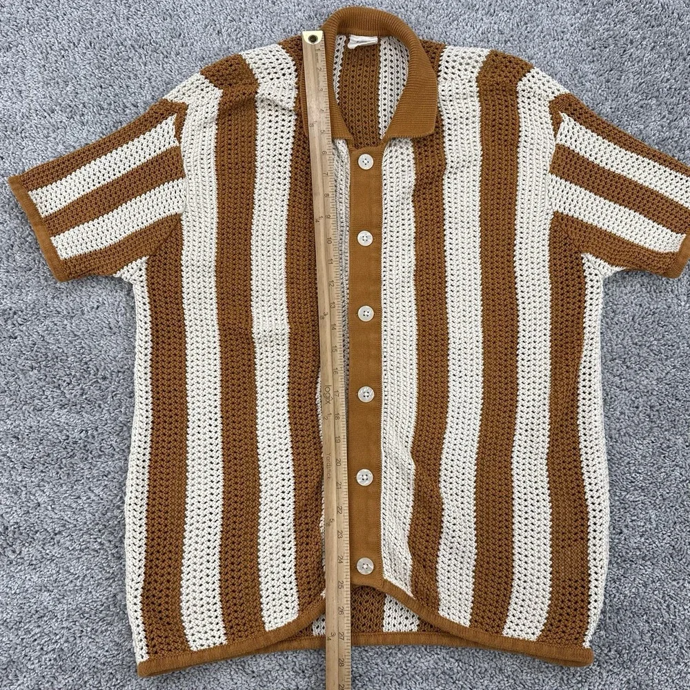 Dandy Del Mar The Dominica Crochet Shirt Men's XL Burnt Sienna Stripe Button Up